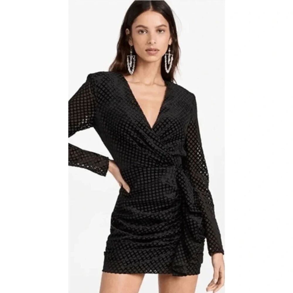NWOT Ramy Brook Black Allona Ruched Mini Velvet Burnout LBD Size 4